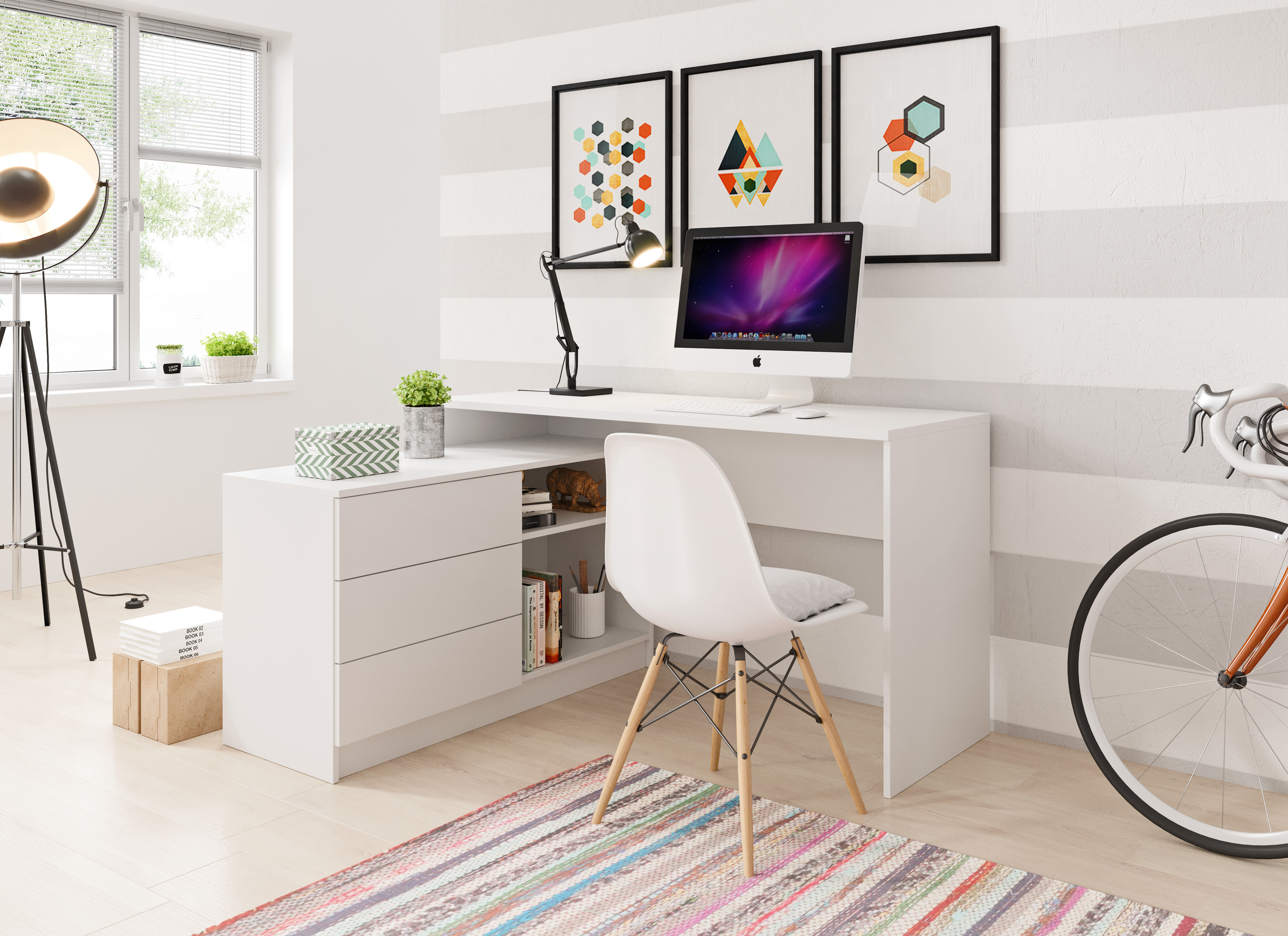 Bureau d'angle TIBO Blanc chambre KAMAZZA