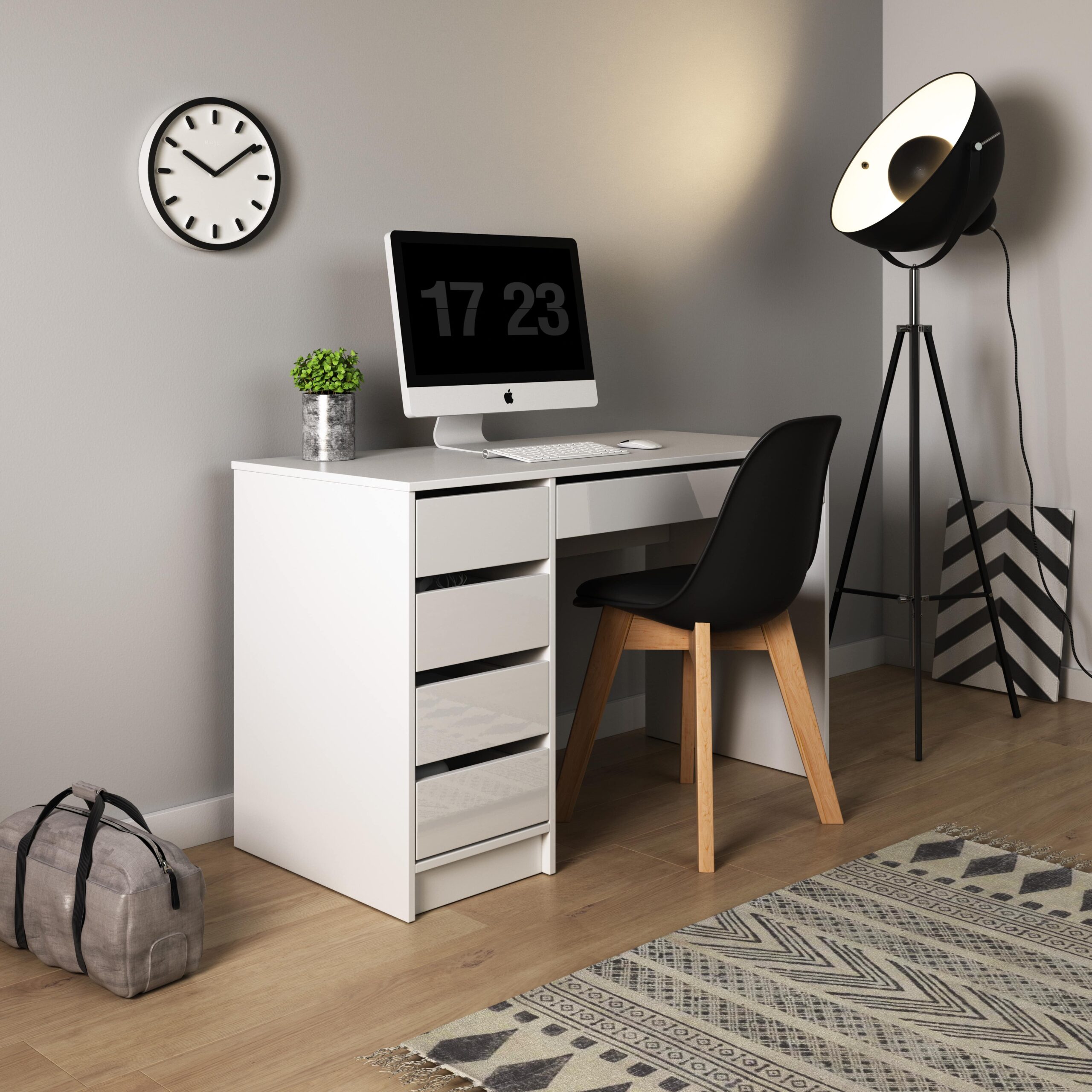 Bureau 5 tiroirs YEMA Blanc chambre KAMAZZA