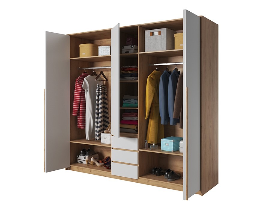 Armoire LYAN fonctionnelle grâce à ses nombreux rangements spacieux KAMAZZA