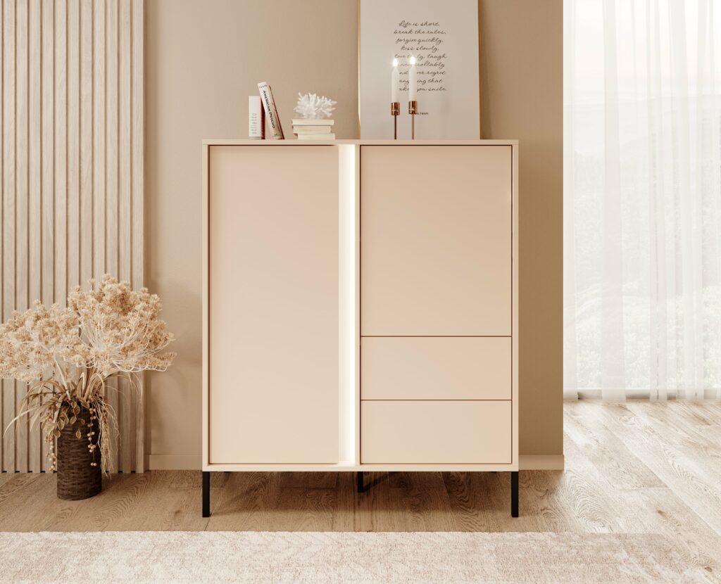 Buffet haut beige LIXIA moderne salon KAMAZZA