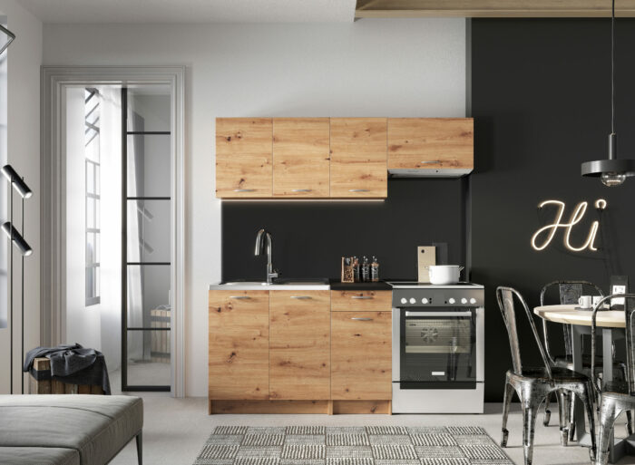 Cuisine complète MELANIA 1,80m avec plan de travail Chêne