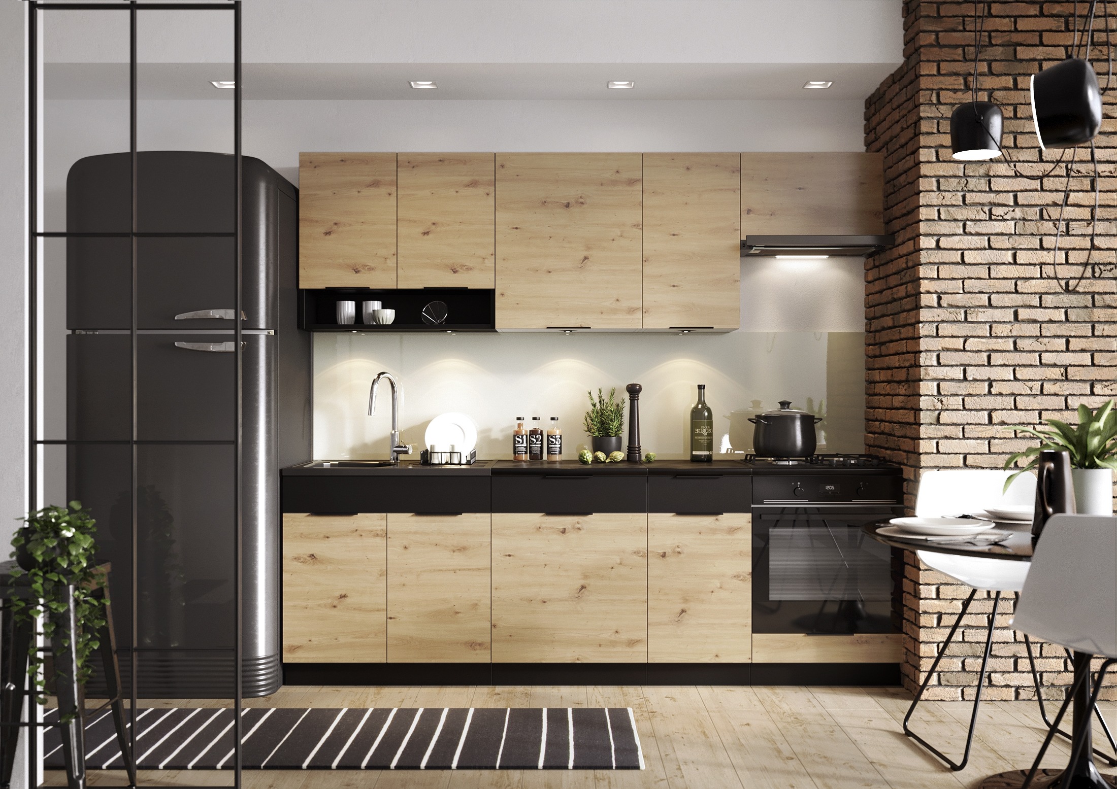 Cuisine complète EMILYA 2,40m avec fur encastrable Chêne