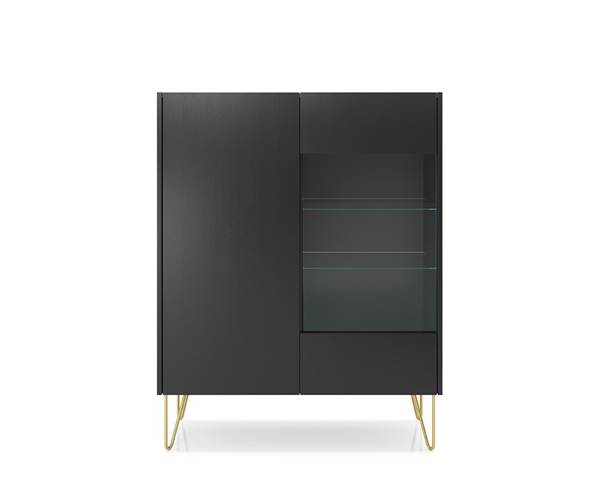 Vitrine Alicia : un écrin de modernité pour vos objets précieux, souligné par des détails dorés raffinés.