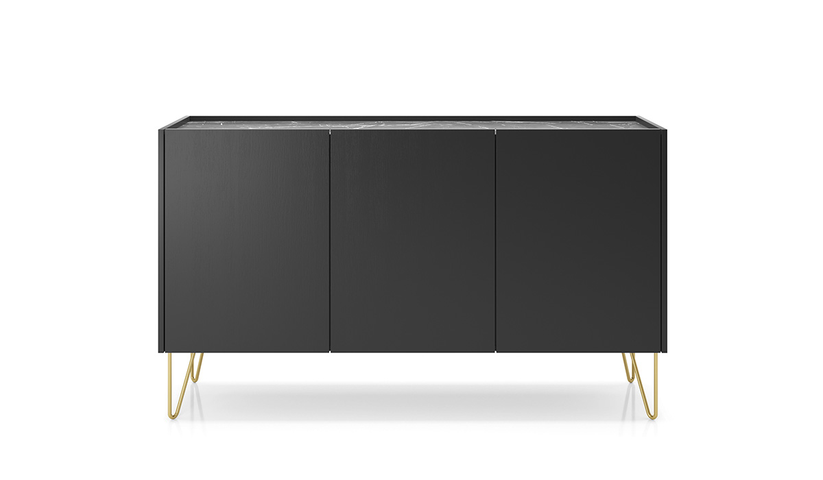 Simplicité rencontre sophistication : le buffet Alicia Kamazza 144 cm, avec trois portes élégantes et des pieds dorés, un classique modernisé pour votre intérieur.