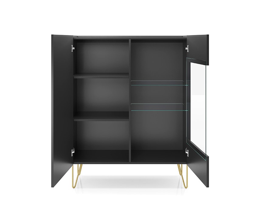 Vitrine 100 cm Alicia : Style contemporain et finitions dorées pour une présentation élégante de vos objets d'art.