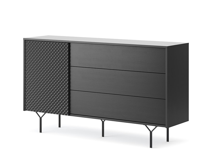 Découvrez l'élégance fonctionnelle avec notre meuble télé LENA. Avec sa finition noire raffinée et ses détails en relief, il ajoute une touche de modernité à votre salon tout en offrant un espace de rangement pratique.