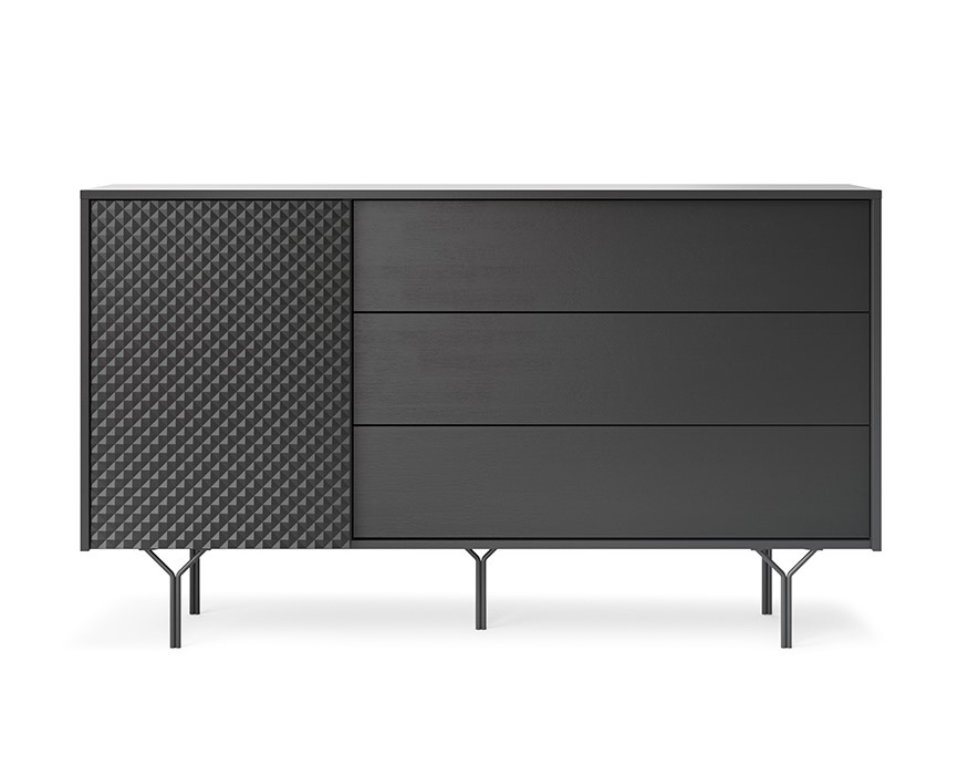 Sublimez votre intérieur avec le buffet LENA 1 porte 3 tiroirs : une fusion parfaite de design géométrique et de raffinement. Idéal pour une touche de modernité