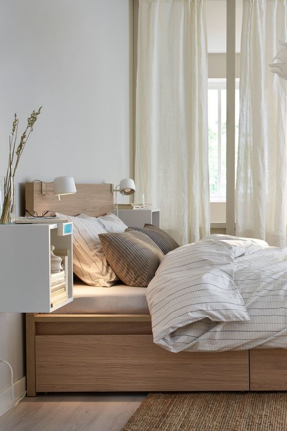 lit avec rangement pour aménager une chambre en longueur