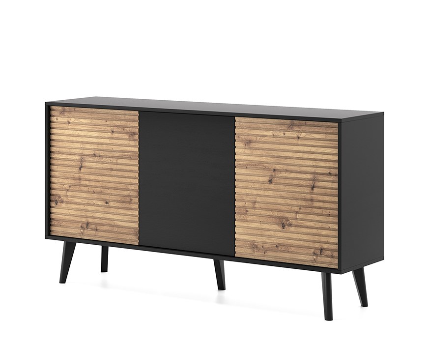 Buffet 3 Portes ISAAC, Alliance de Chêne Naturel et Noir dans un Esprit Contemporain