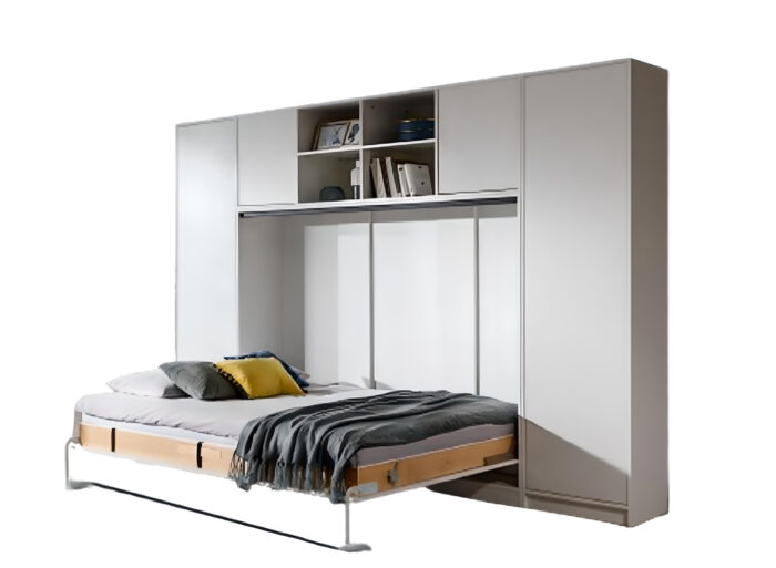 Lit escamotable horizontal 140 x 200 avec rangements et niches ouvertes ZEN