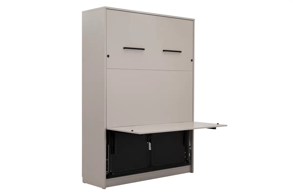 Lit escamotable et bureau intégré - taupe - 140 x 200 - LOLITA - bureau ouvert
