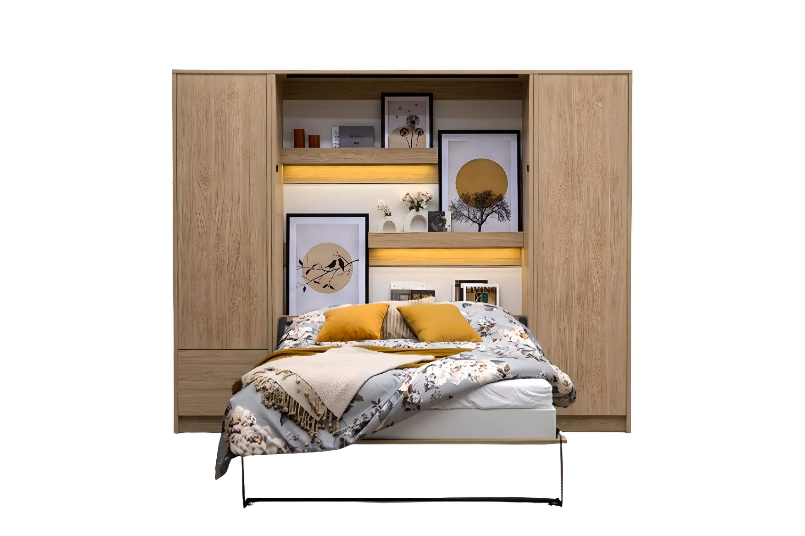 Lit mural rabattable avec 2 armoires 2 tiroirs et 1 chevet LOLITA