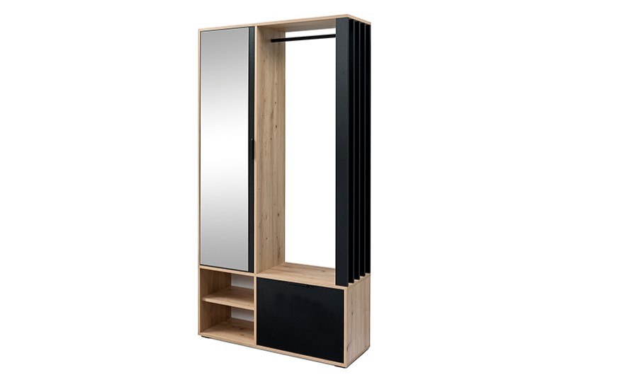 Meuble Entrée Vestiaire Miroir Bois et Noir design tendance KAMAZZA