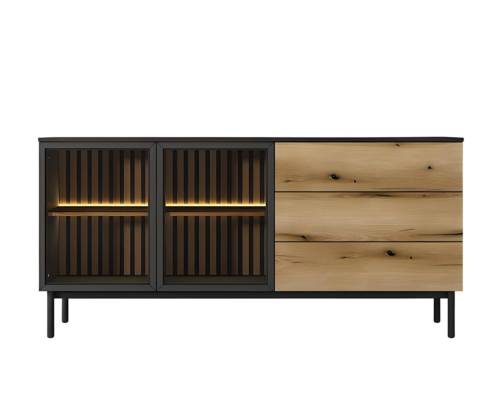 Buffet vitrine CAMILLE avec 2 portes vitrées et 3 tiroirs 180 cm