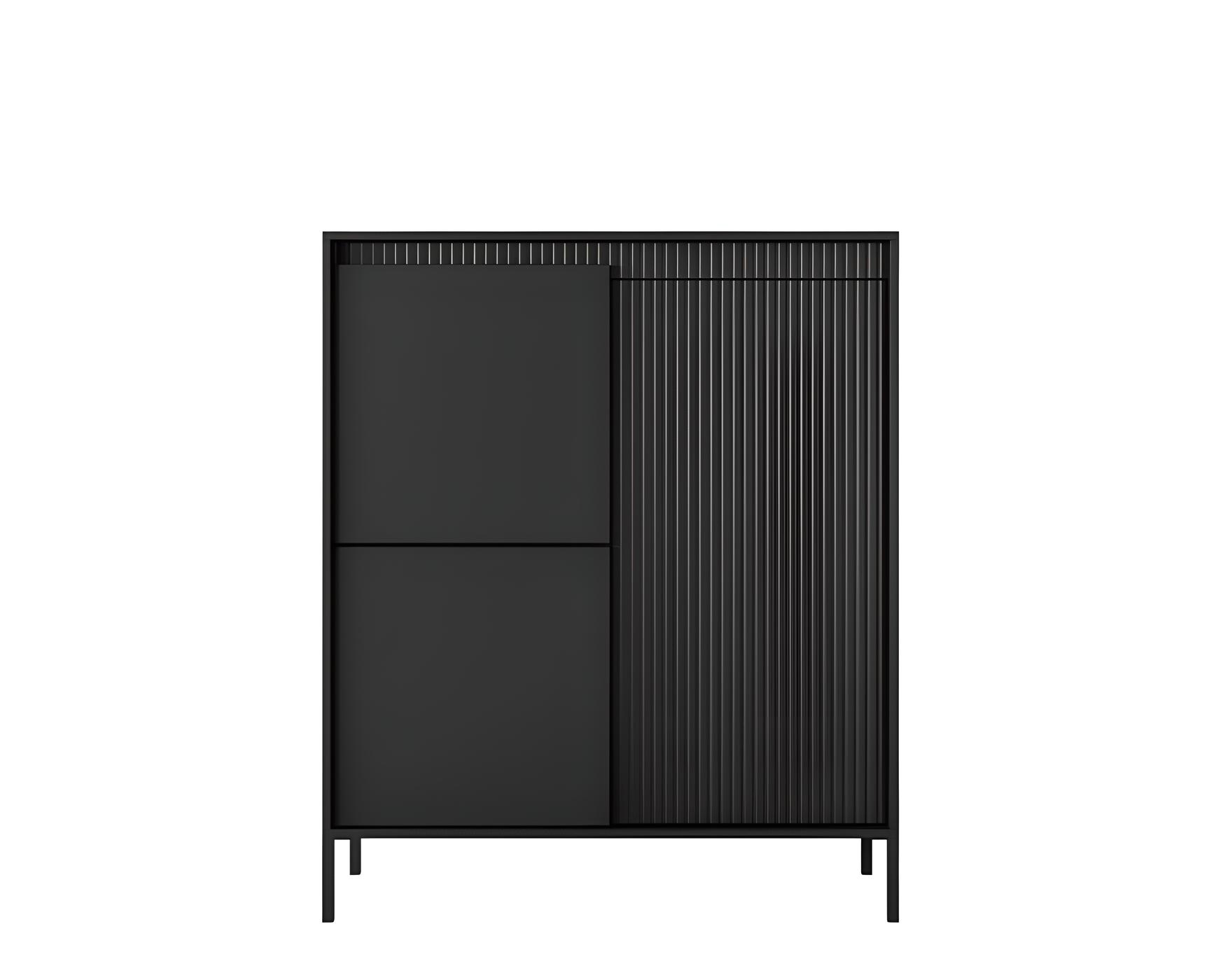 Buffet ROMANE 3 portes, 7 étagères, couleur noir pour un rangement pratique et élégant.