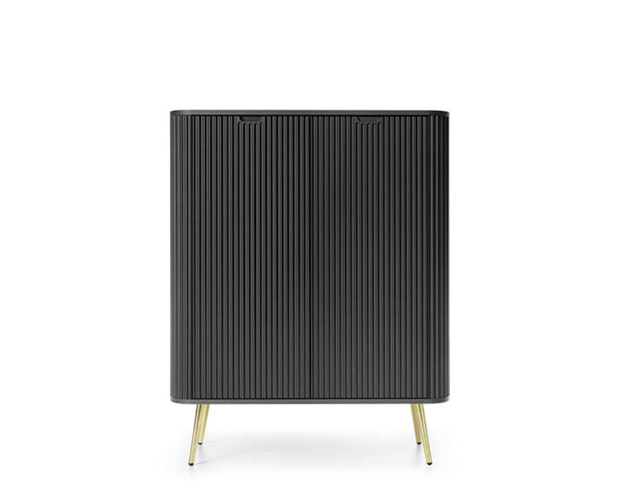 Buffet haut 2 portes IRIS Noir et or 105 cm Design moderne avec des portes texturées pieds métal or 3