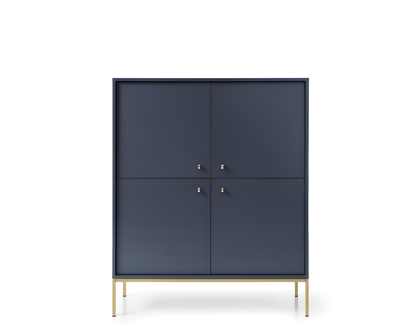 Buffet haut 4 portes pieds or Bleu 104cm Rosalia, apportant une touche à votre intérieur