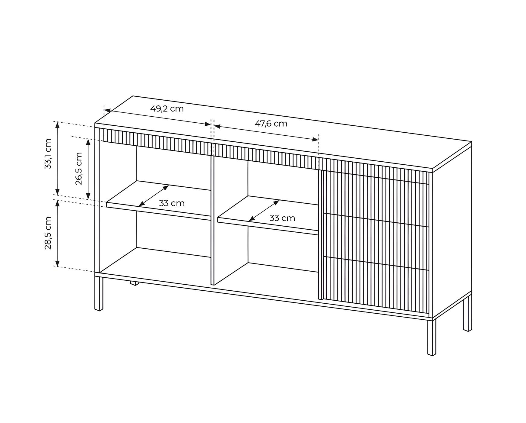 Dimensions intérieur Buffet 2 portes 3 tiroirs 153,5 cm ROMANE