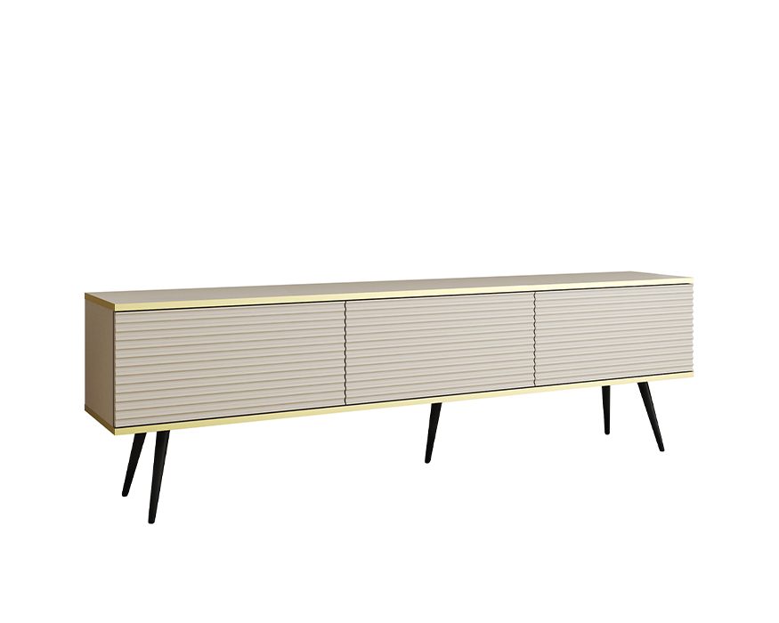 Meuble télé ALBA de 175 cm, offrant un espace de rangement optimal avec ses trois portes, tout en ajoutant une note sophistiquée