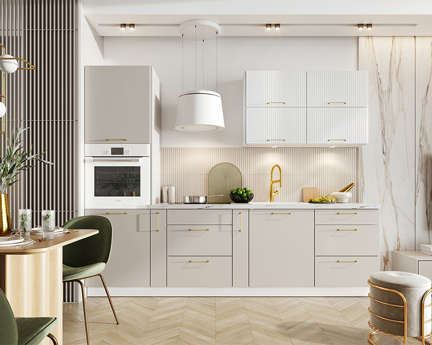 Cuisine complète option four encastrable beige 270 cm KATIA