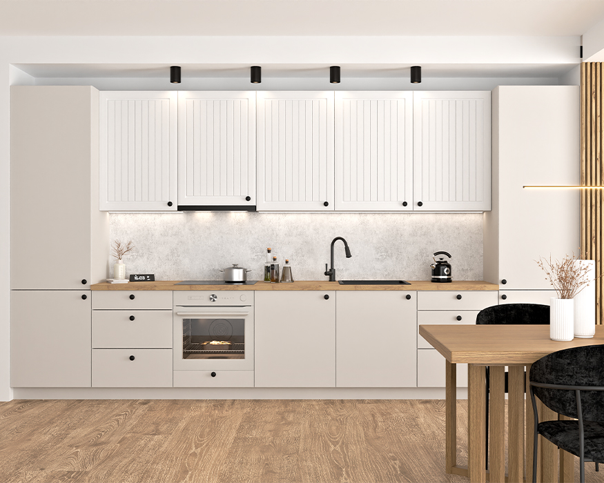 Cuisine complète option four encastrable beige 420 cm LEA