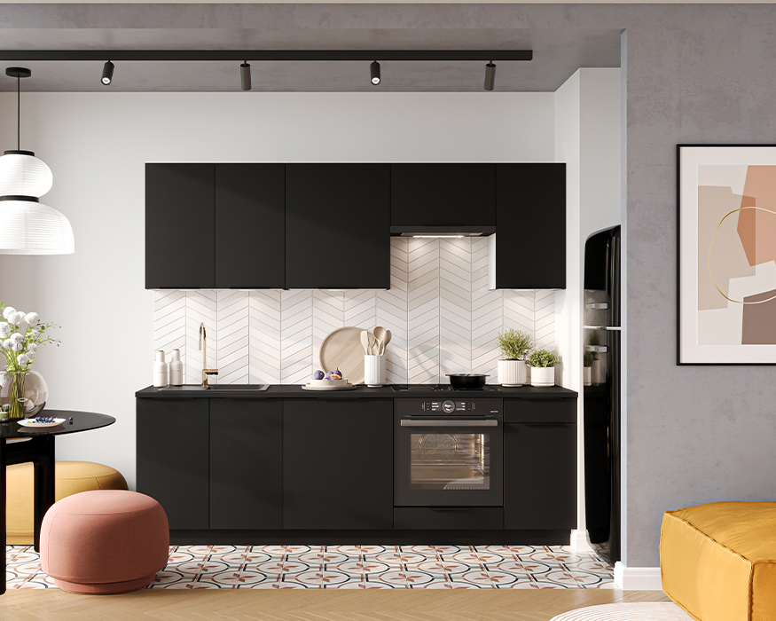 Cuisine complète option four encastrable noir 240 cm LYDIA KAMAZZA