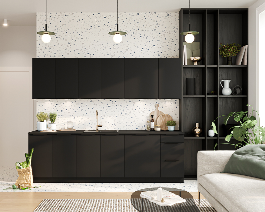 Cuisine 260 cm complète option four encastrable noir 260 cm LYDIA KAMAZZA