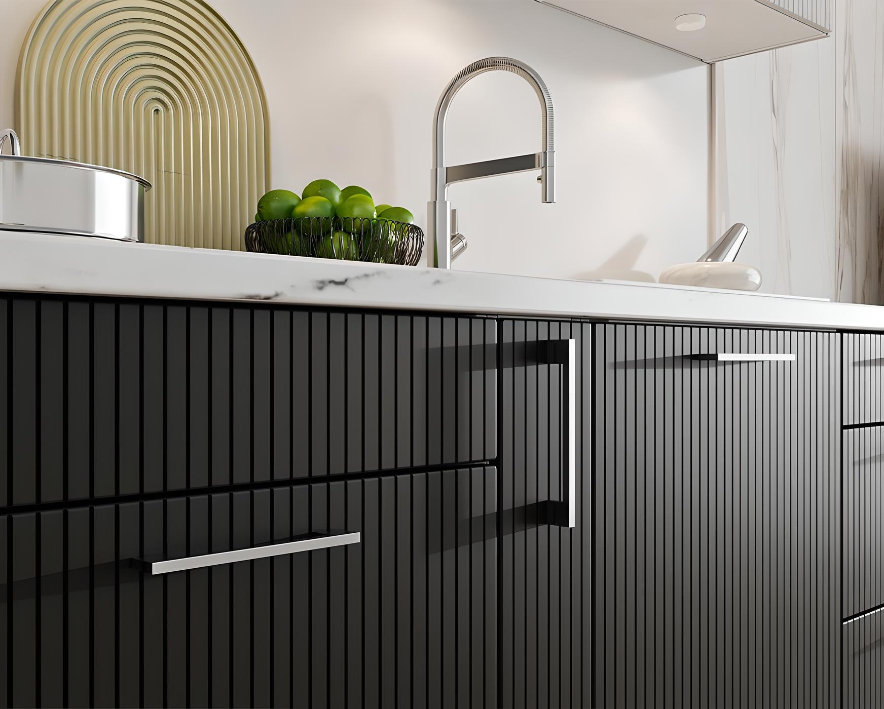 Détails cuisine complète option four encastrable noire 270 cm KATIA