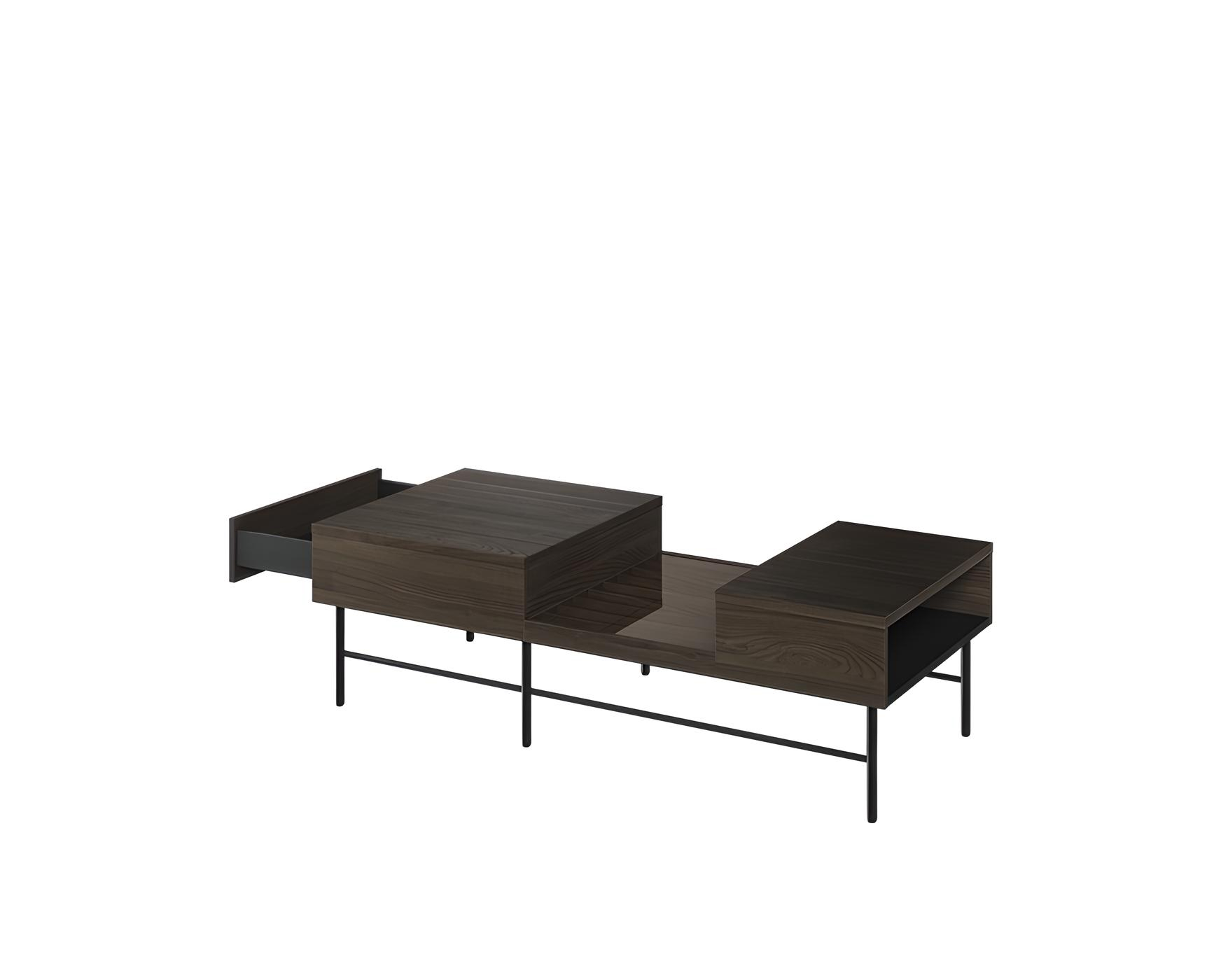 Table basse avec tiroir bois foncé 134 cm CARENNE, où design et fonctionnalité se rencontrent