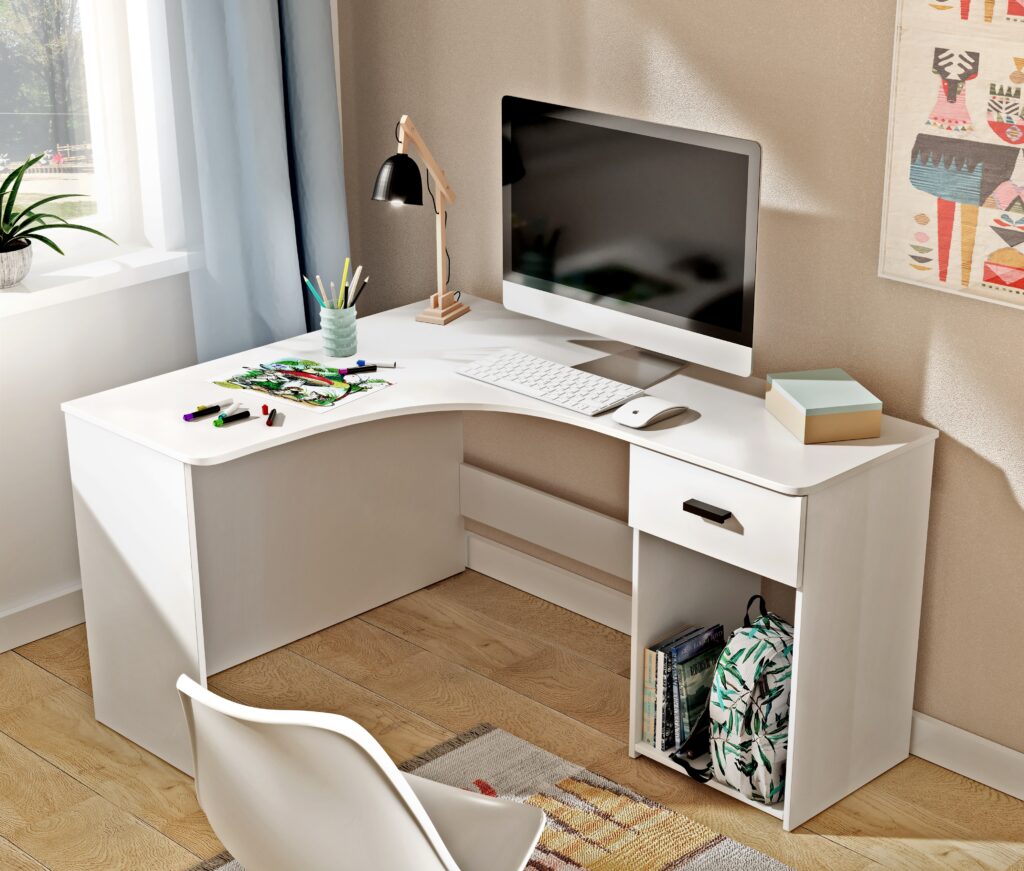 Bureau d’angle rangement novateur blanc ROBI