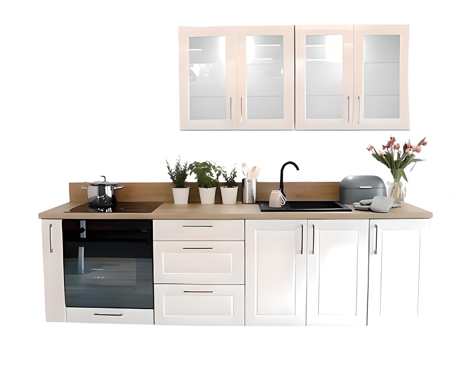 Cuisine complète option four encastrable 240 cm blanc brillant MIA tendance