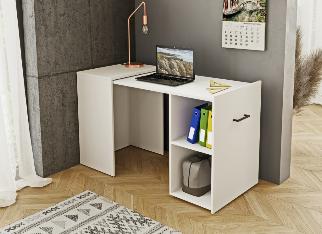 Bureau escamotable et pliable design avec tiroirs blanc SWIFT- KAMAZZA