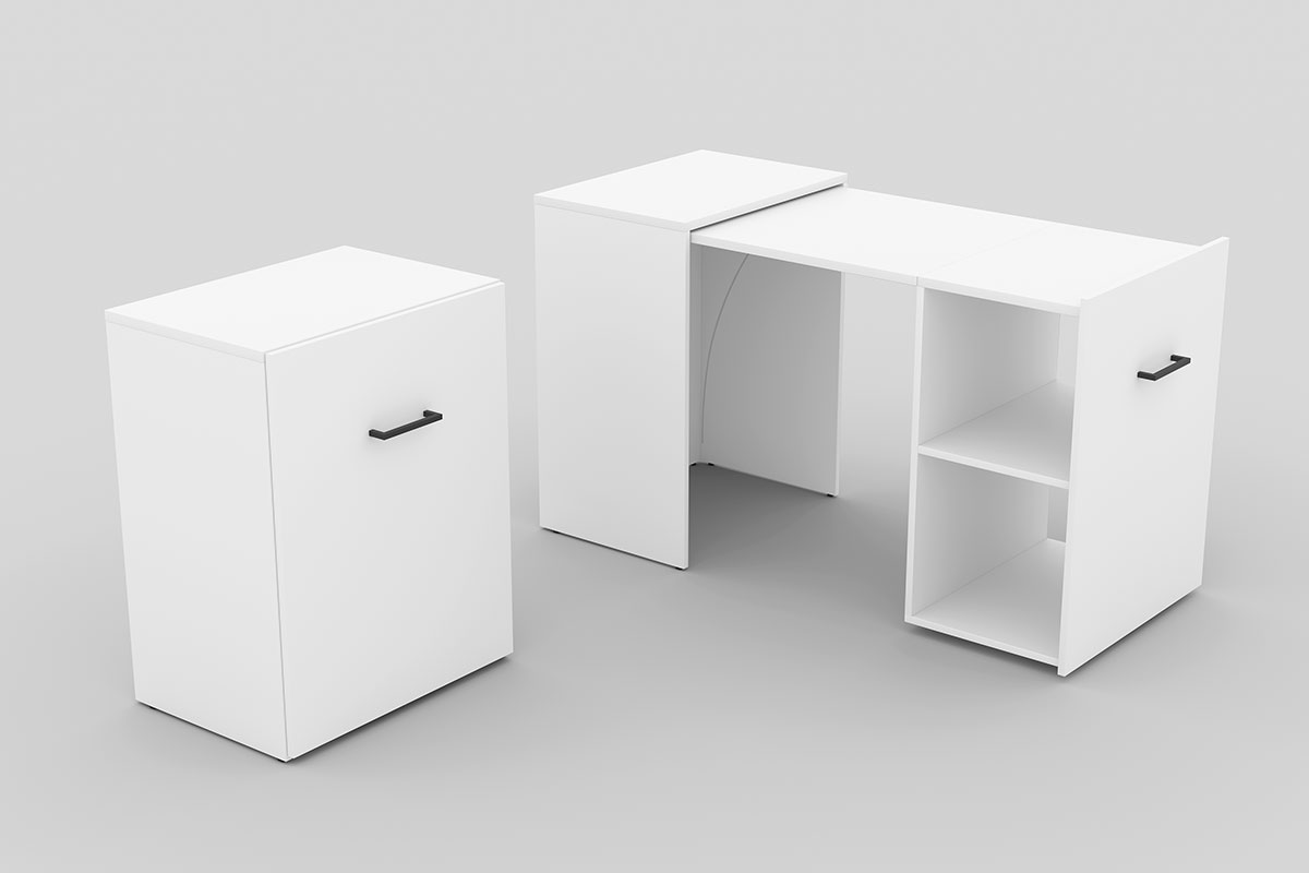 KAMAZZA - Bureau pliable et escamotable moderne avec tiroirs blanc SWIFT