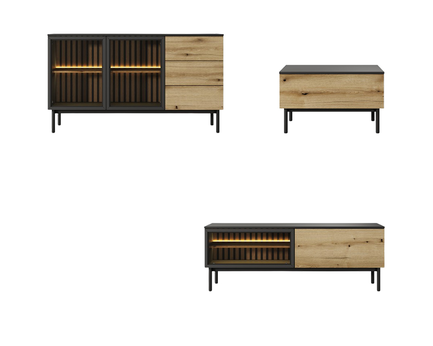 Salon complet avec buffet meuble télé 150 cm et table basse – CAMILLE