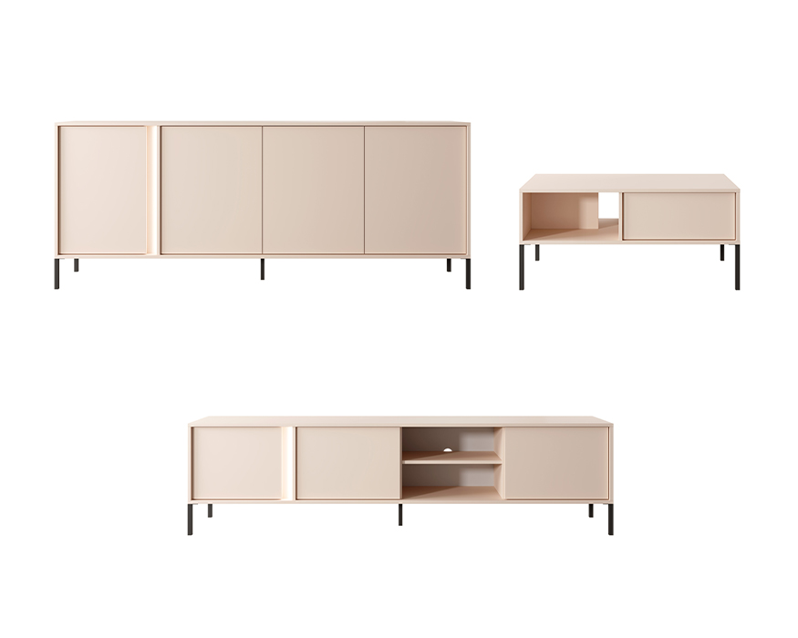 Salon complet avec buffet meuble télé 200 cm et table basse – LIXIA