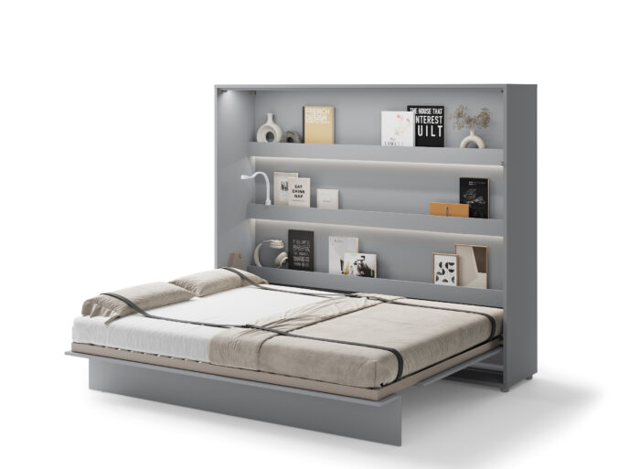 KAMAZZA Lit escamotable horizontal avec LED mécanisme d’ouverture pneumatique – SMART gris 160x200 2