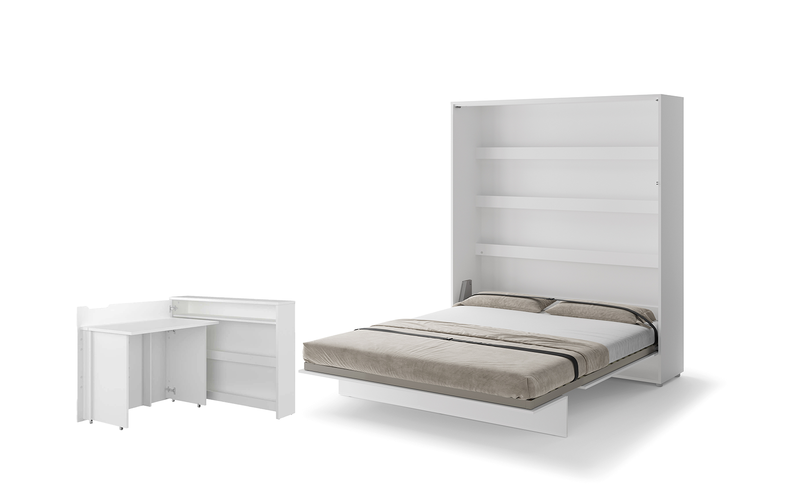 Lit escamotable 180x200 vertical 2 personnes SMART avec bureau ENJOY ouverture à gauche - ouvert - blanc