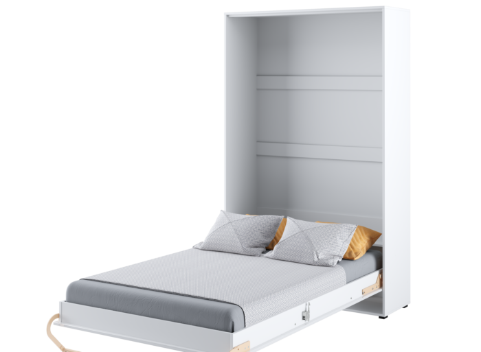 Lit escamotable 1 place vertical 120x200 - GAIN - blanc brillant ouvert