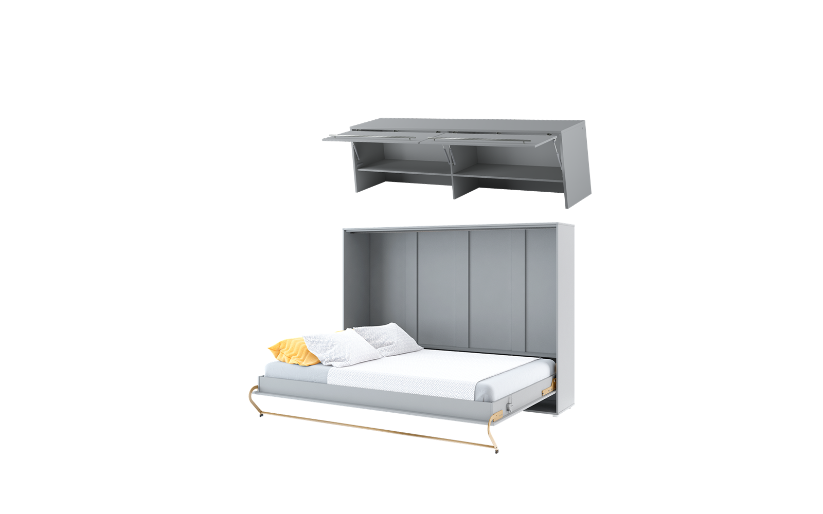 lit escamotable horizontal 140x200 avec étagère assortie - GAIN - ouvert gris