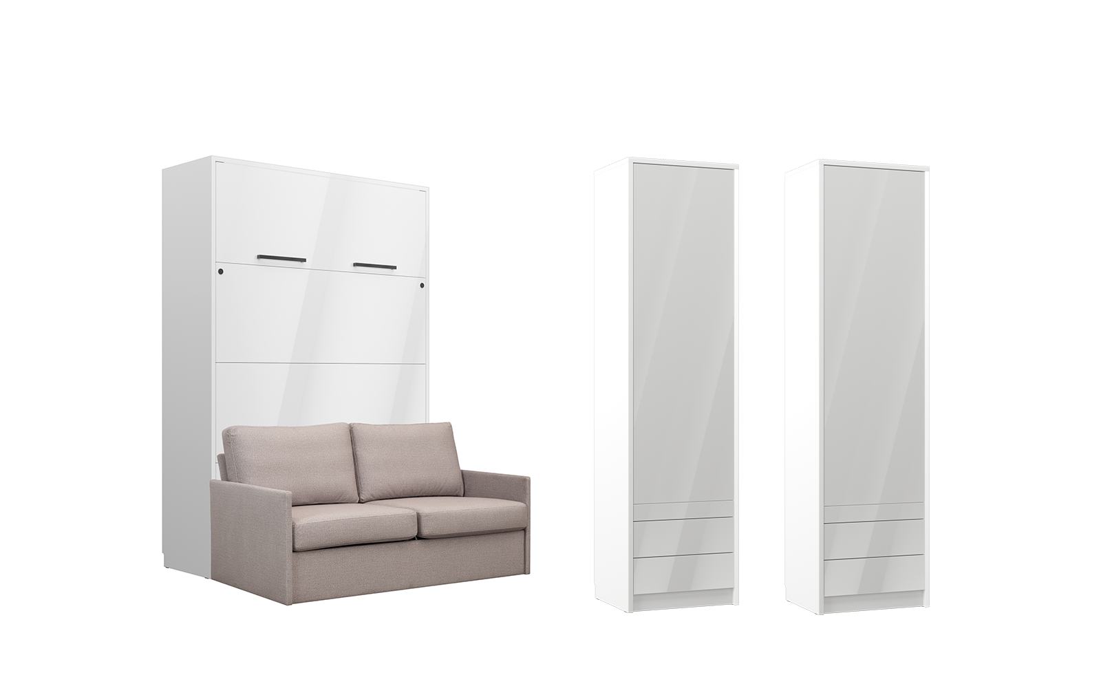 Ensemble LOLITA rangement blanc brillant - canapé beige