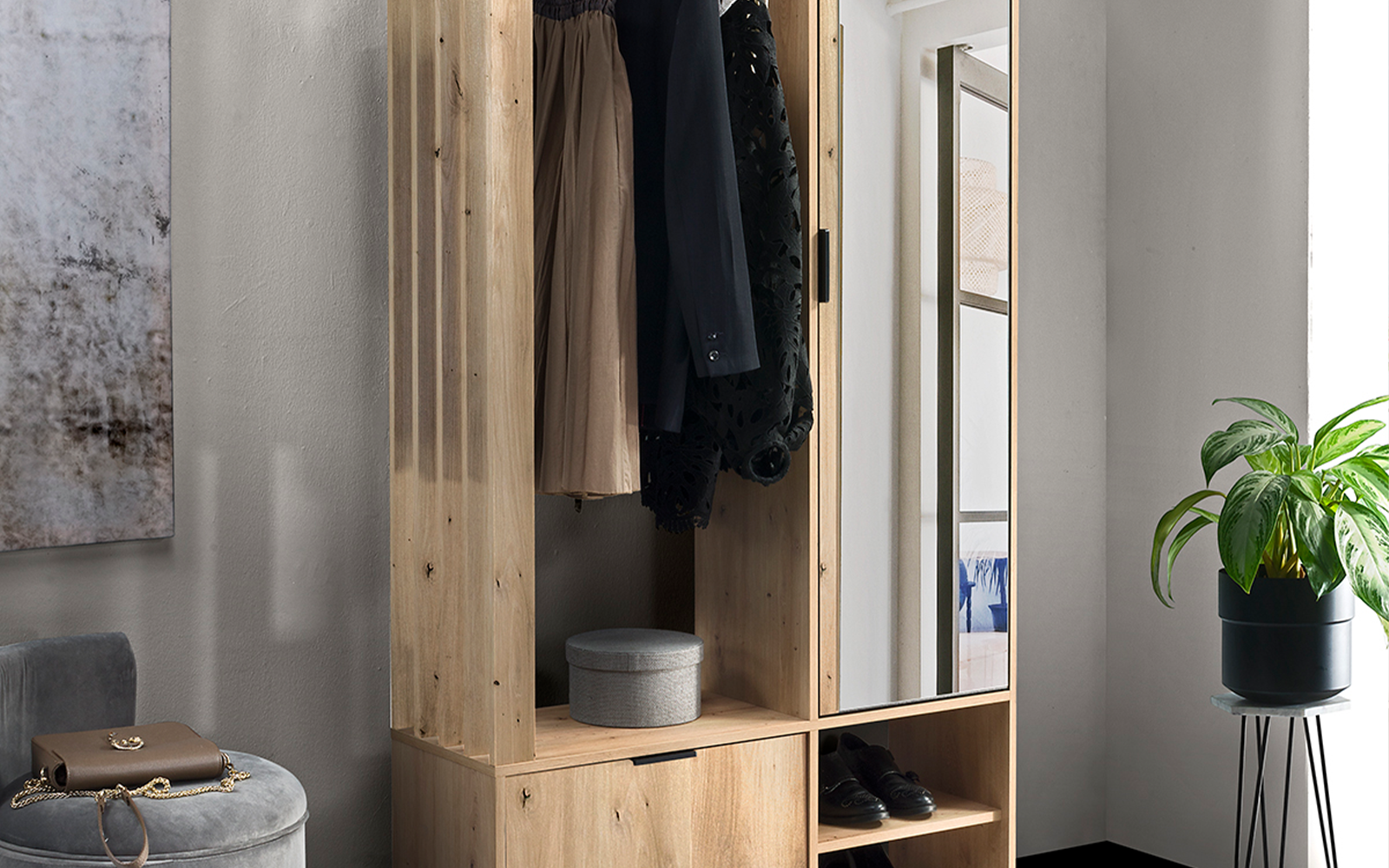 Meuble d'entrée vestiaire - bois ambiance 2