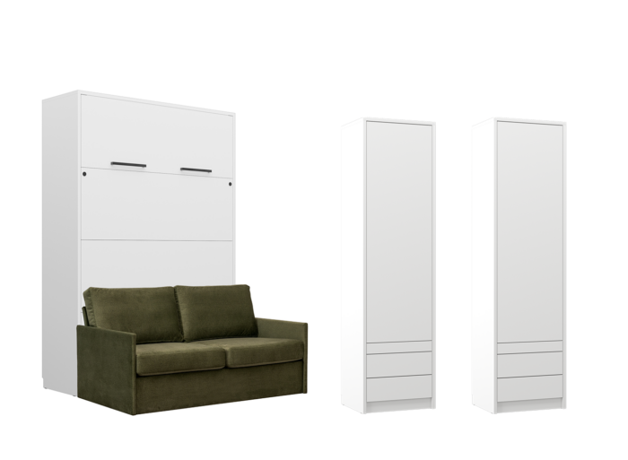 Ensemble LOLITA rangement blanc - canapé vert