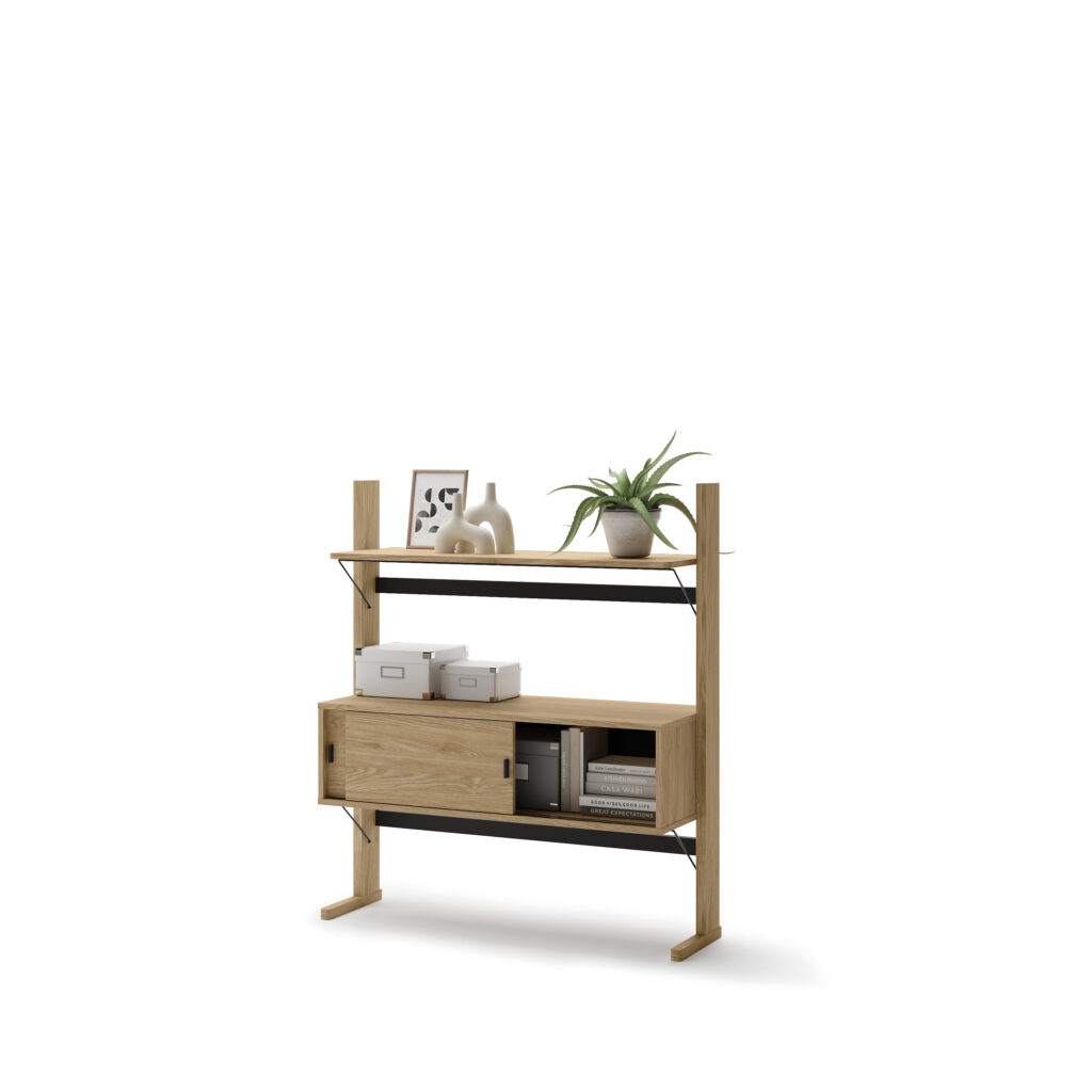 Étagère bois gain de place OLLIE - 2 niveaux, 1 fermé, décorations