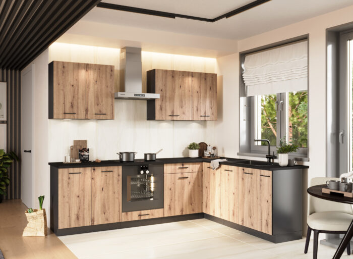 Cuisine d'angle pas cher CLAUDIA ambiance bois