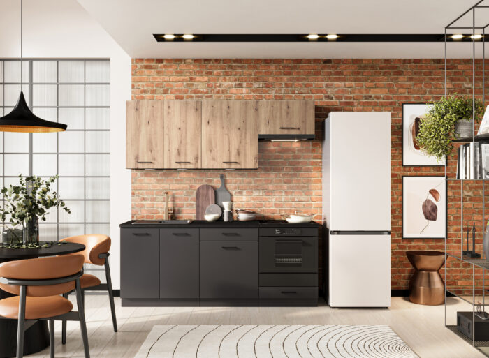 Cuisine moderne 200 cm ALLIA - noir/bois photo d'ambiance