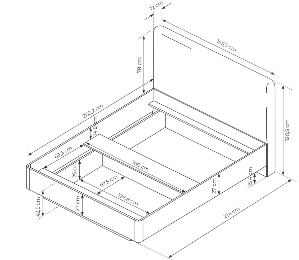 Lit coffre 160x200 cm avec chevets intégré - ASTA