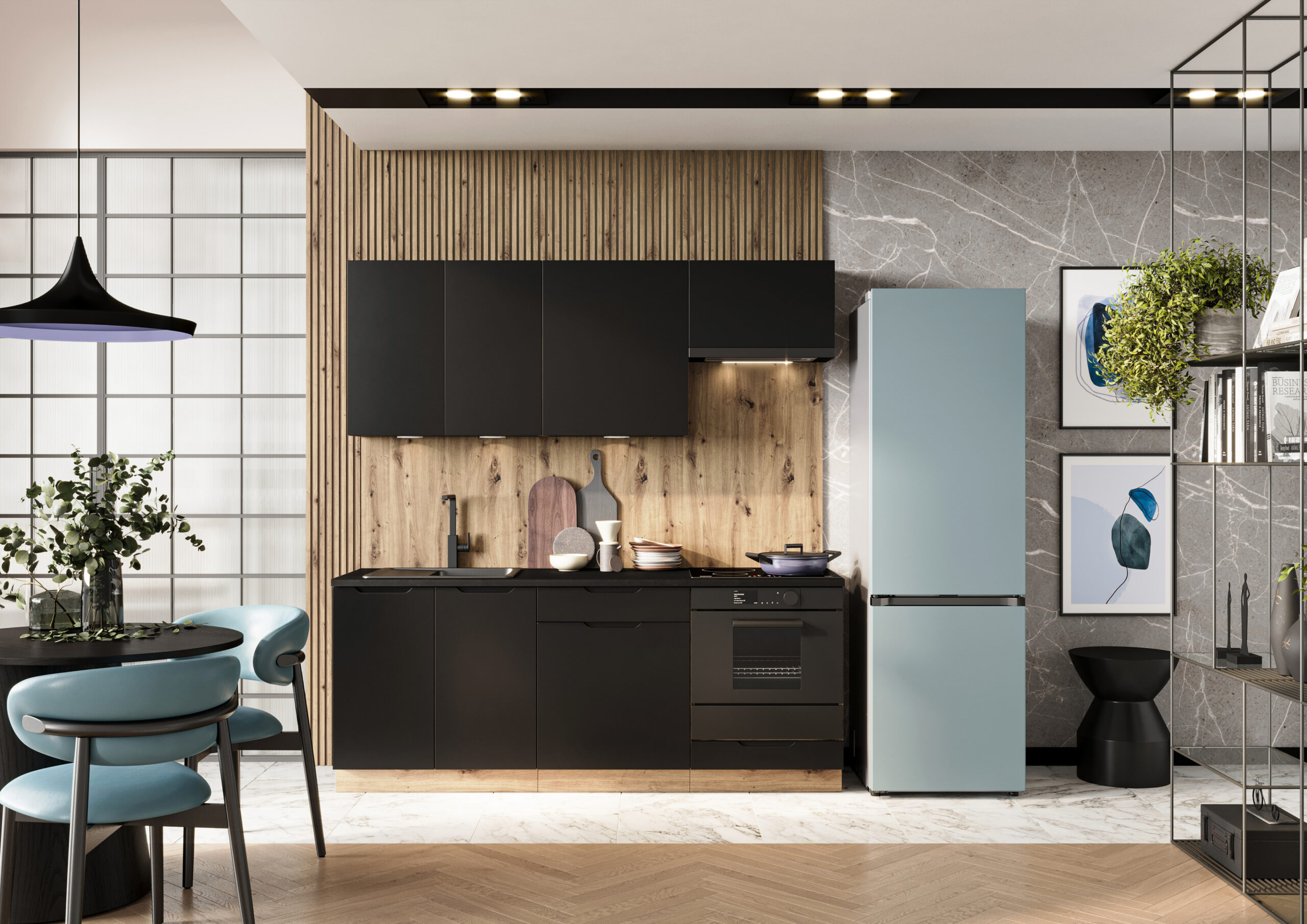 Cuisine blanche ou en noir 200 cm - photo d'ambiance noir