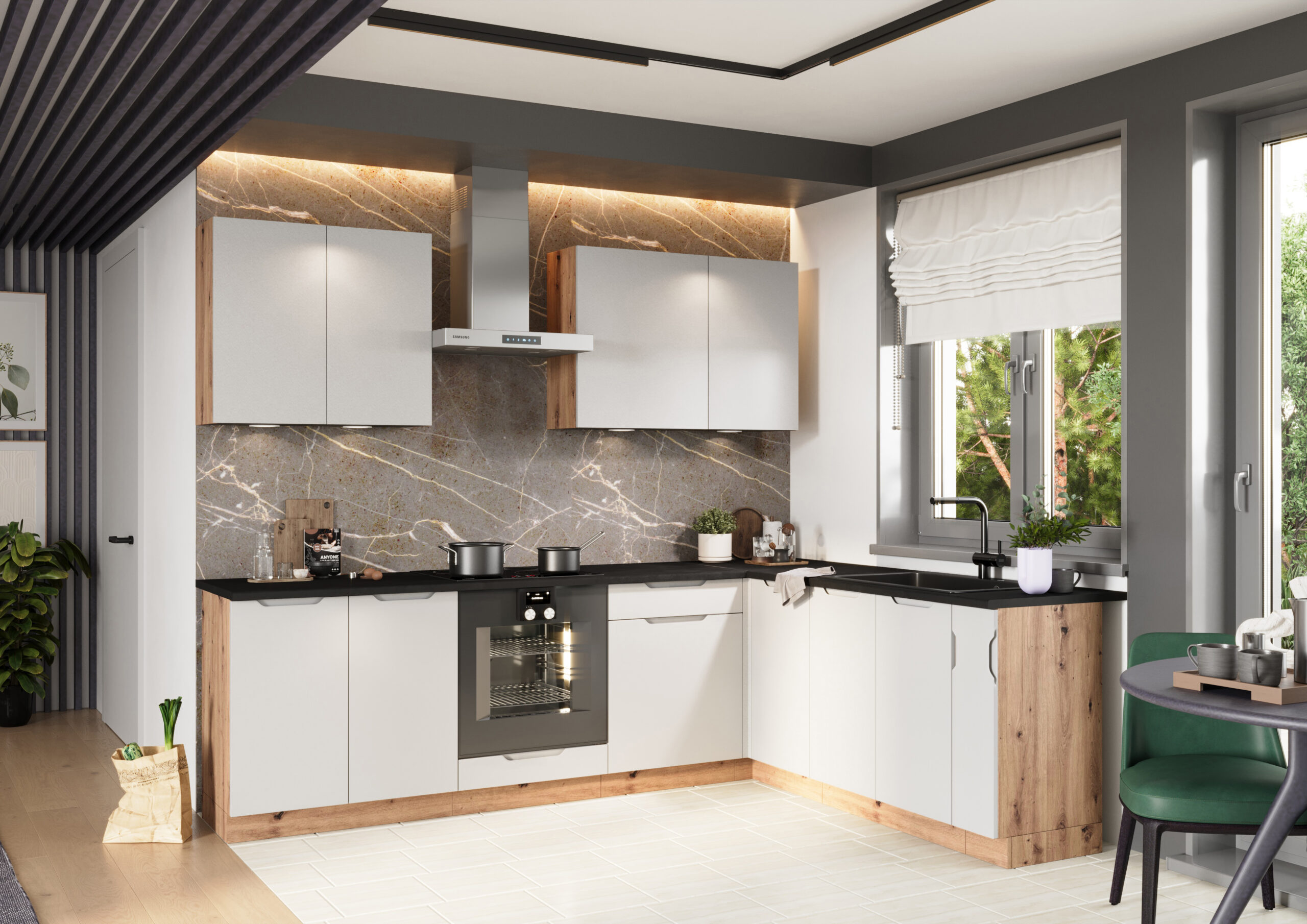 Cuisine d'angle moderne - ALTIA ambiance blanc