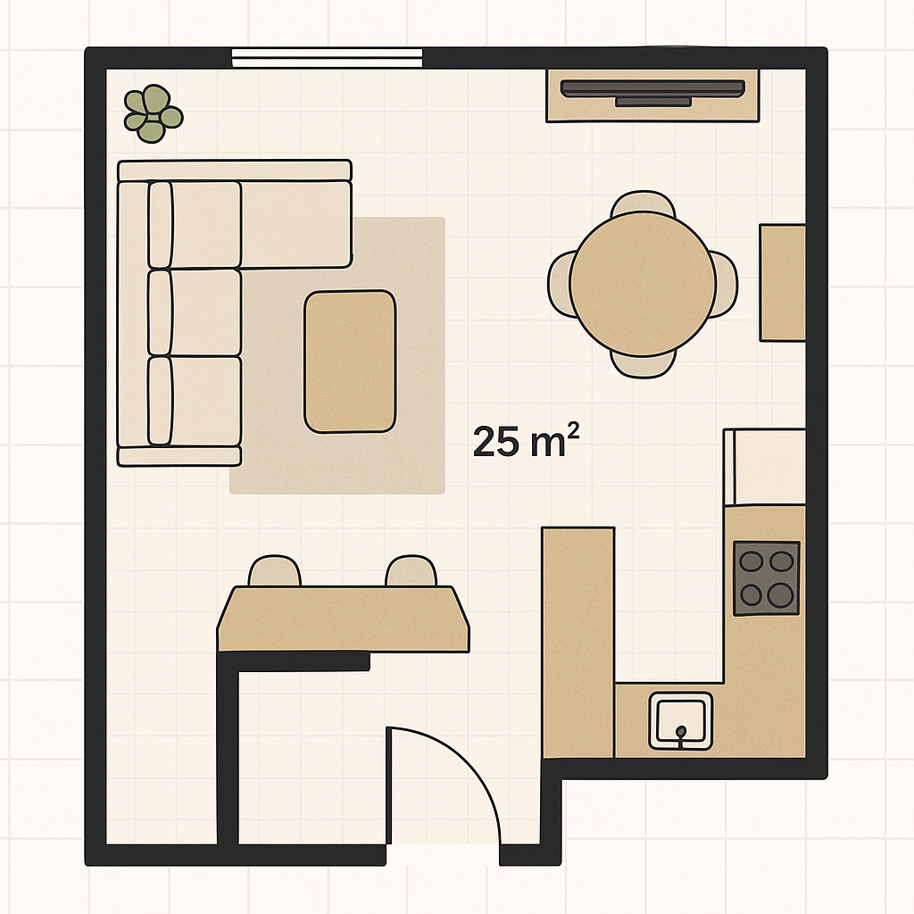 cuisine ouverte sur salon 25m2 plan d'aménagement optimisé