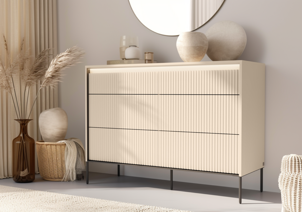 Commode 3 tiroirs beige Stella